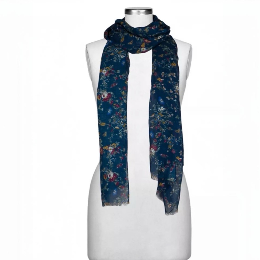 Patricia Nash Butterfly Garden Scarf OS Blue Multi 100% Viscose Lightweight